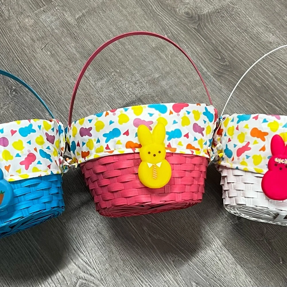 Peeps Easter Bunny Woven Basket - Blue, Pink, White pk 3 X-Large easter decor